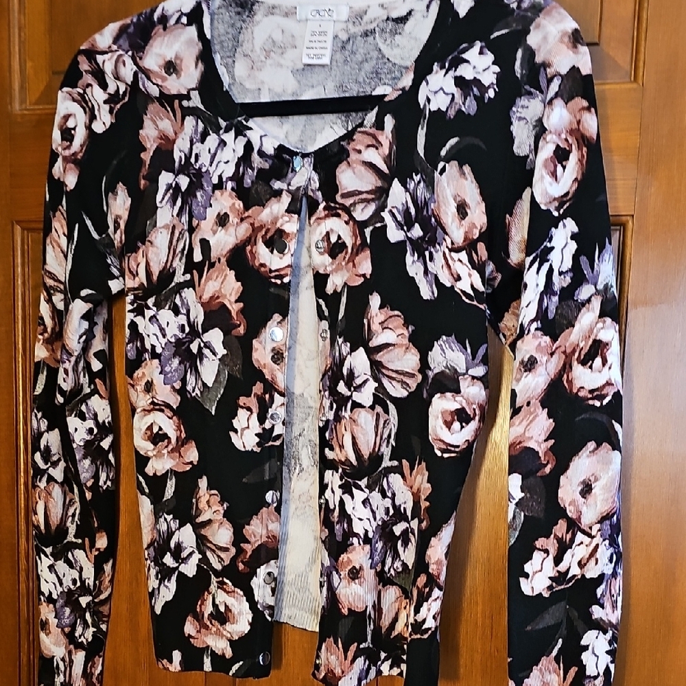 Cache Gray, Black and Rose Knit Top